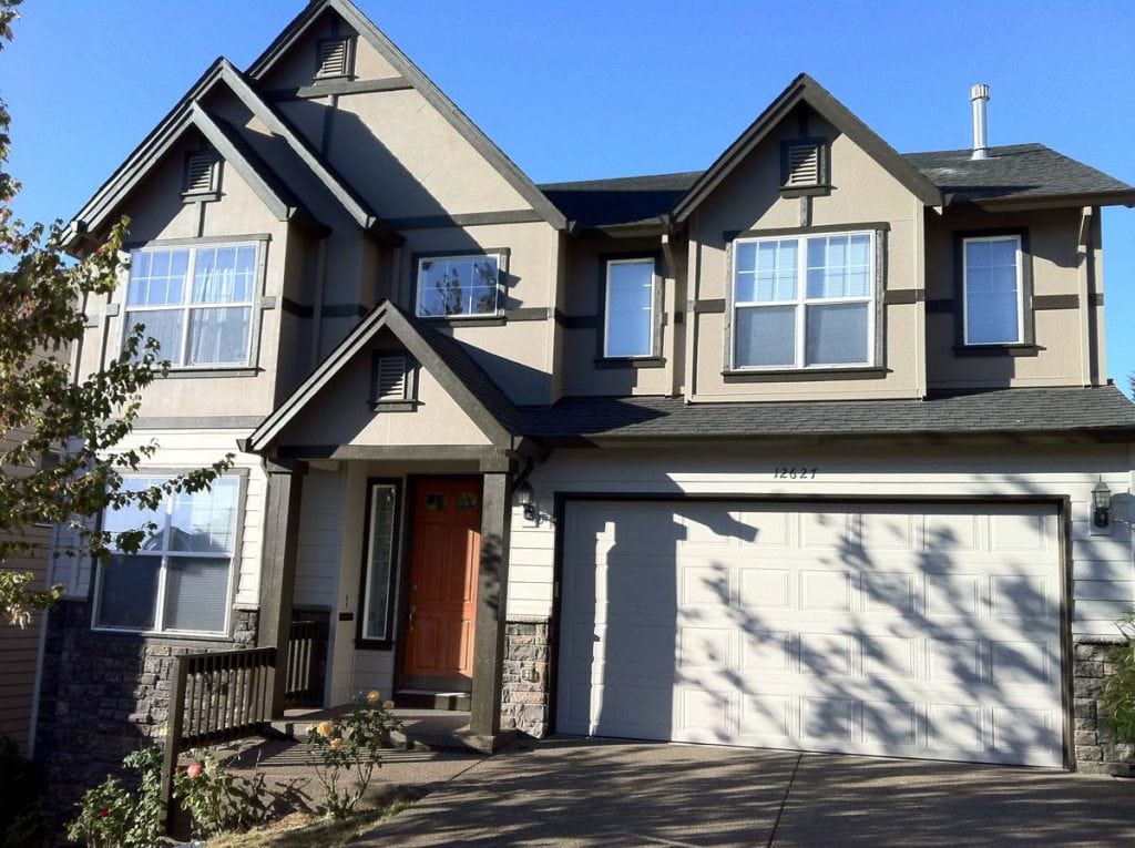 exterior painting of upstairs complete on colonial house in Salem Keizer Oregon